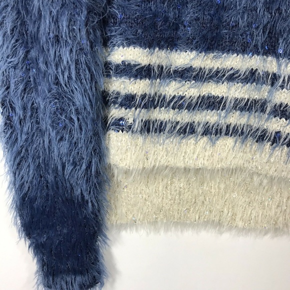 olivia m. Faux Fur Sequined Hi Low Sweater Stripe - Picture 2 of 8